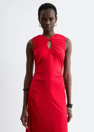 Vestido midi con escote en forma de ojo de cerradura y fruncidos