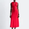 Vestido midi con escote en forma de ojo de cerradura y fruncidos