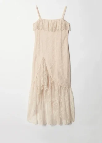 Vestido midi de encaje con volantes