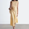 Vestido midi de lino acampanado