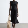 Vestido midi de lino acampanado