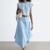 Vestido midi de popelín de algodón
