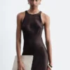 Vestido midi de satén sin mangas