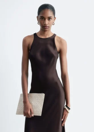 Vestido midi de satén sin mangas