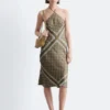 Vestido midi de seda con cuello halter
