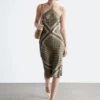 Vestido midi de seda con cuello halter