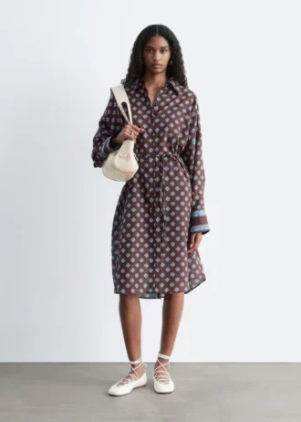 Vestido midi de seda y algodón estampado