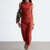 Vestido midi drapeado sin mangas