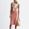 Vestido midi liso con cuello en V