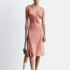 Vestido midi liso con cuello en V