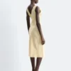 Vestido midi liso con cuello en V